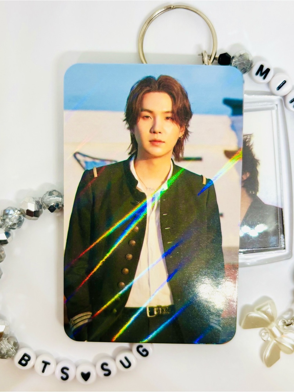 (3pcs) BTS SUGA MIN YOONGI PHOTO KEYCHAIN BRACELET PHOTO CARD BUNDLE - Picture 7 of 8